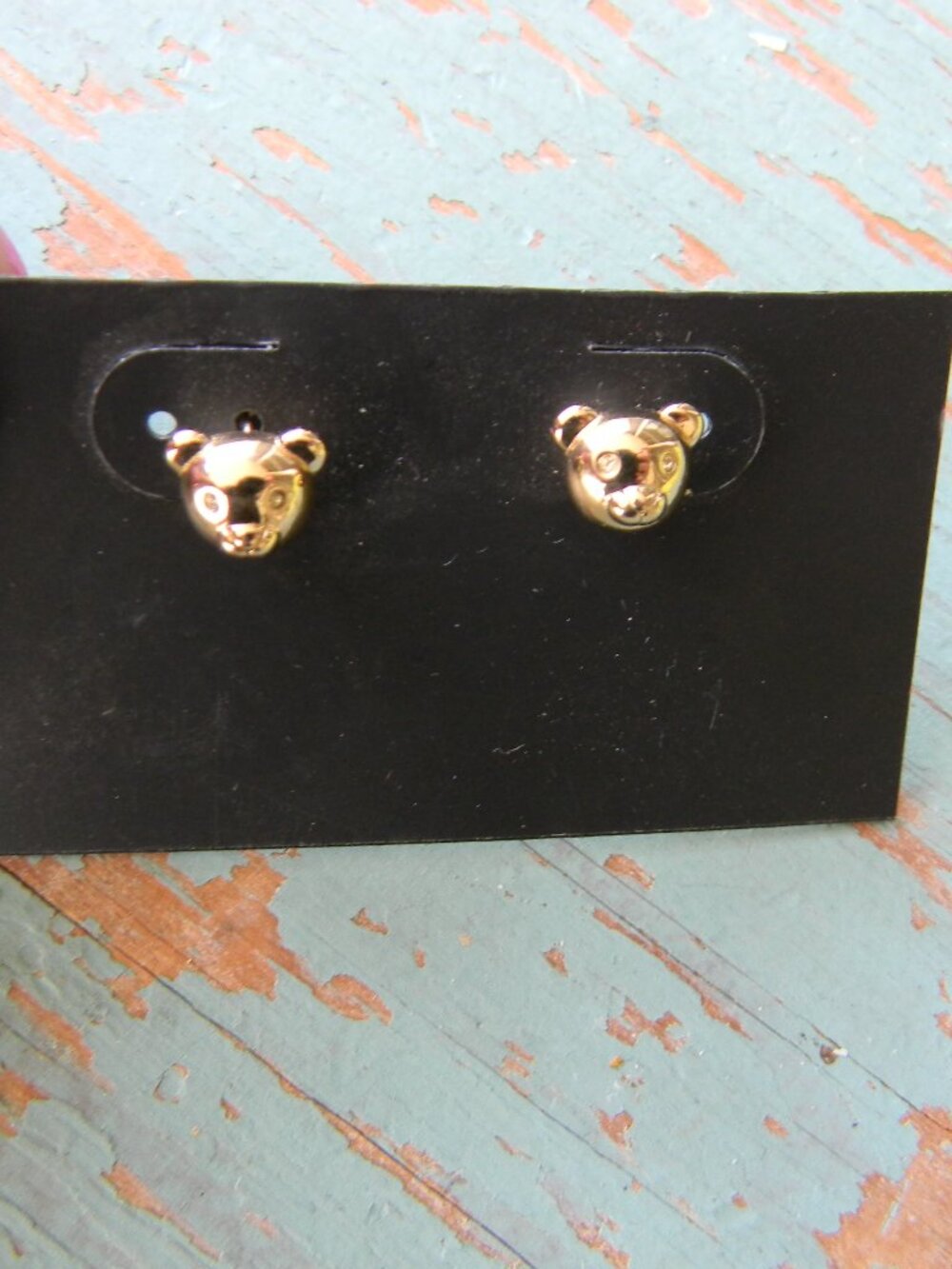 NEW COACH TEDDY BEAR STUD FAUX GOLD EARRINGS